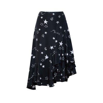 夜空繁星不规则荷叶边真丝半裙