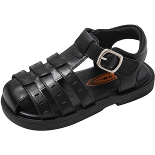 女童鞋子儿童包头公主凉鞋2025夏季夏款新款女孩罗马女宝头层牛皮