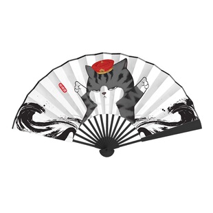 吾皇猫水墨古风扇子女仙气国风折扇新中式9寸汉服旗袍古装扇绢布