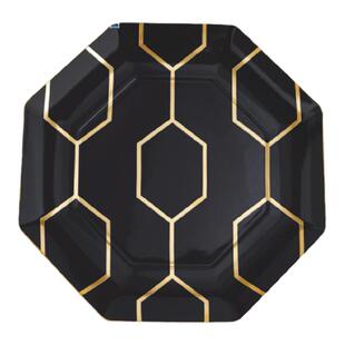 WEDGWOOD威基伍德金色几何23cm八角形盘骨瓷盘子深咖啡色餐盘欧式