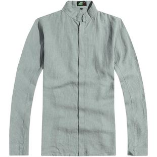 楠唐装中国风男装春季苎麻长袖衬衫男立领亚麻男衬衣中式打底天意