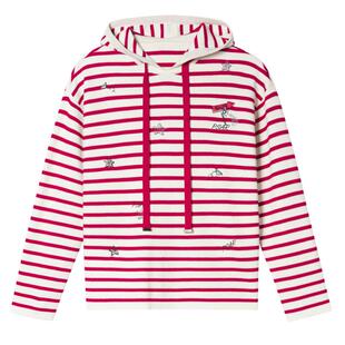 【羊毛混纺】诗篇专选刺绣条纹学院风运动连帽毛针织衫冬款