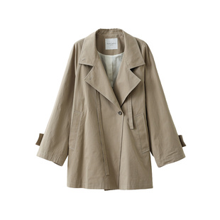 POPCHRIO欧可芮◆纯棉简约立领气质飘带风衣小个子短款宽松外套女