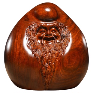 知府花梨木雕寿桃寿星公摆件家居客厅装饰长辈生日寿辰送礼工艺品