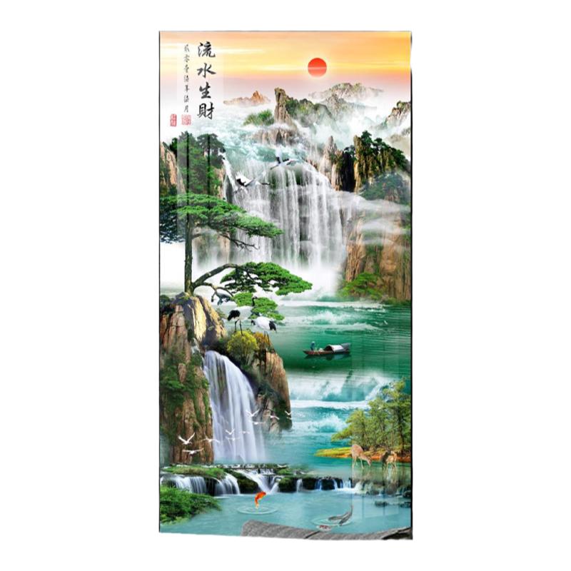 玄关入户装饰画流水生财山水画