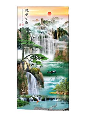 玄关入户装饰画流水生财山水画