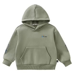 冬季新款童装儿童鲨鱼印花加厚保暖上衣男童中大童一体绒连帽卫衣