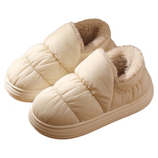 日本羽绒防水棉拖鞋女士冬季包跟2025新款高帮毛绒保暖外穿棉鞋男