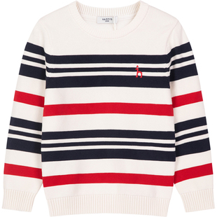hazzys哈吉斯童装男童毛衣2026春季新中大童套头白色保暖针织上衣