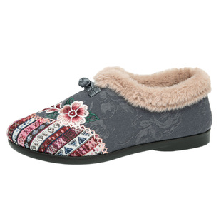 汉服鞋冬季加绒加厚保暖鞋老北京布鞋软底妈妈鞋中国风绣花鞋冬鞋