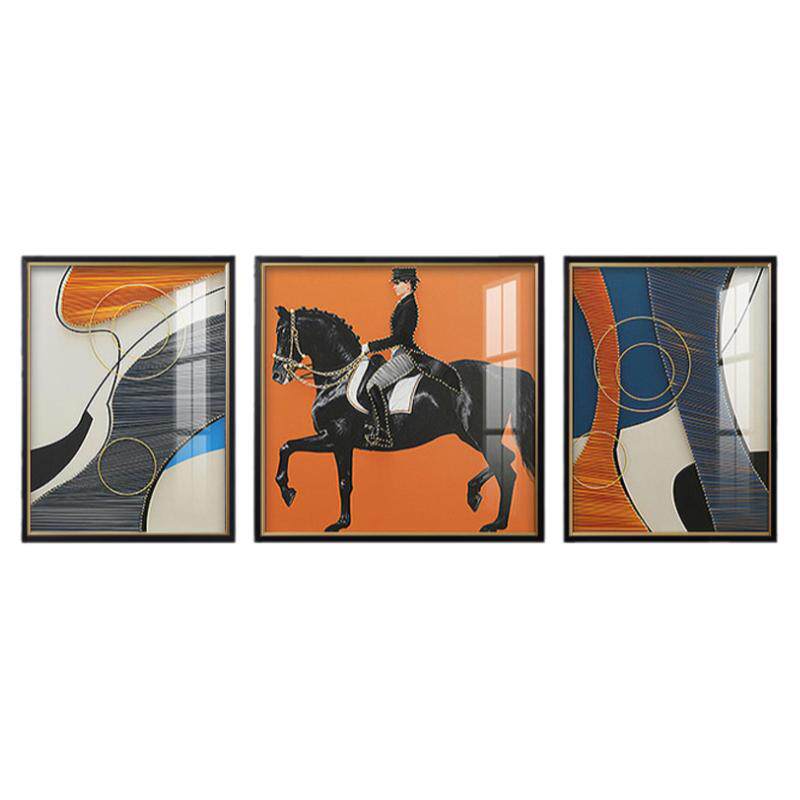 现代轻奢实物装饰画抽象北欧骑士图案立体画客厅沙发背景墙三联画