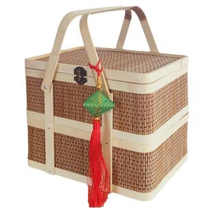 手工竹编竹篮包装礼盒特产土鸡蛋大闸蟹水果收纳篮年货礼盒双层