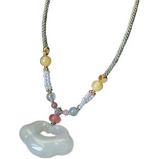 天山翠祥云平安锁项链女编绳吊坠新中式长款毛衣链2025年新款国风