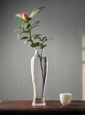 吹制玻璃花瓶透明插花水培花器家居餐桌客厅新中式禅意水养观音瓶