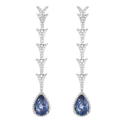 蓝色梨形宝石垂坠耳环