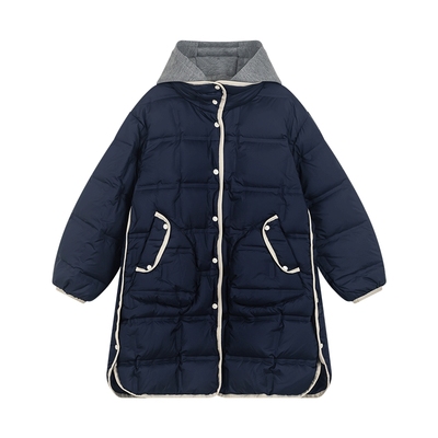 马拉丁童装儿童风衣冬装新款女大童连帽可拆卸轻薄长款羽绒服