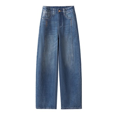 小个子牛仔弯刀裤女秋冬2025新款加绒加厚宽松显瘦阔腿九分镰刀裤