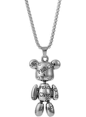 不锈钢盒子链男女字母小熊吊坠潮