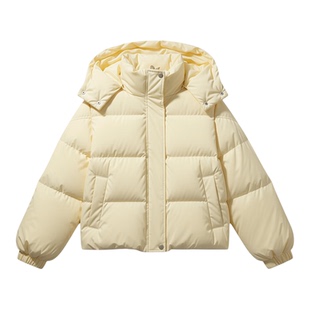 浅黄色蝴蝶结泡泡袖羽绒服女2025巨好看小个子连帽加厚外套冬装
