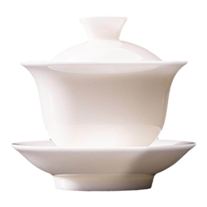 厚胎白瓷小盖碗白透玉润
