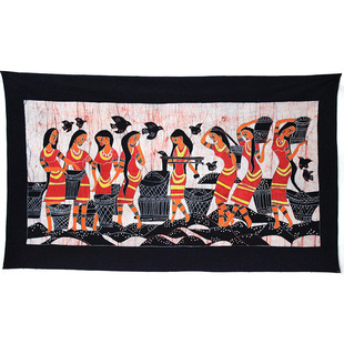 民族蜡染装饰画佤族少女餐厅酒吧客栈背景布画挂画纯棉手工艺壁挂