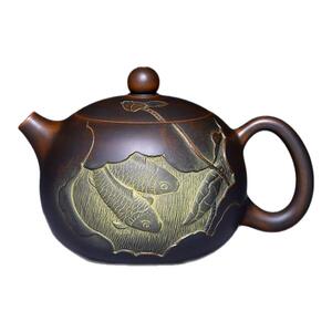 壶藏福西施壶钦州坭兴陶茶壶全手工紫泥茶具卢纪祖名家雕刻精品