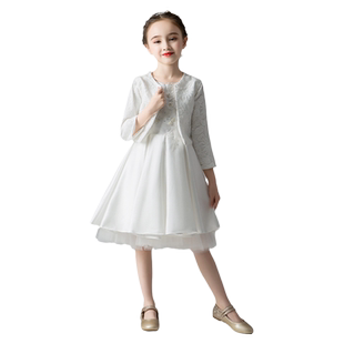花童婚礼小女孩礼服女童公主裙冬天高端儿童钢琴演奏服加厚冬季白