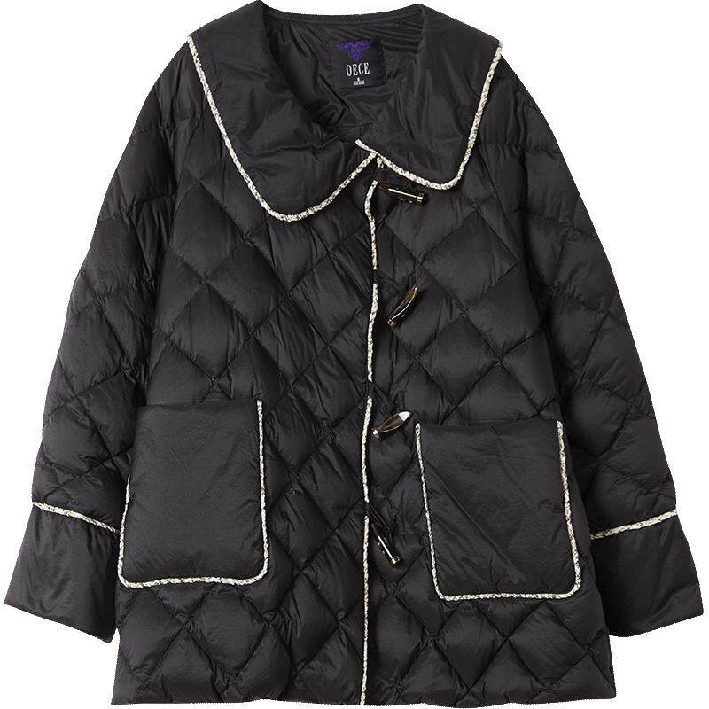 oece黑色羽绒服2021年学院牛角扣