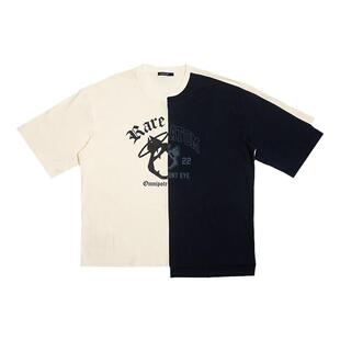 RARE ATOM官方情侣款撞色拼接短袖T恤潮牌字母不对称设计感半袖男