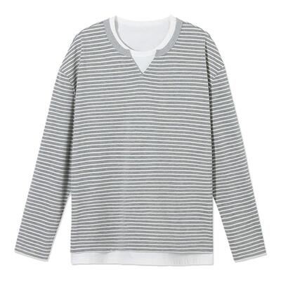 PSO Brand男装女装【假两件】针织条纹套头长袖T恤休闲上衣情侣装