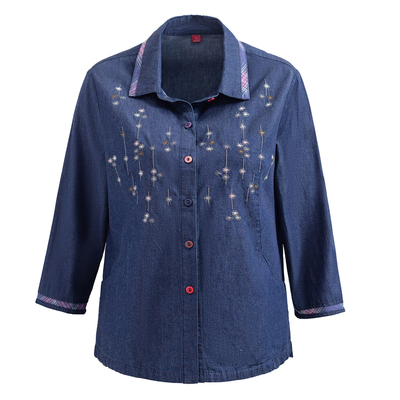 中老年春夏装女牛仔纯棉衬衫七分