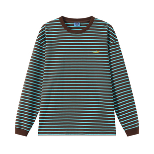 江南先生NewJNXS高克重纯棉撞色条纹长袖T恤男女宽松休闲印花上衣