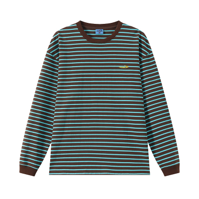 江南先生NewJNXS高克重纯棉撞色条纹长袖T恤男女宽松休闲印花上衣