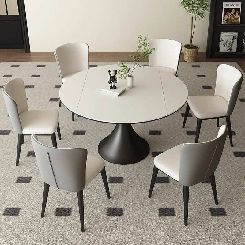 方圆两用伸缩旋转折叠圆形餐桌椅岩板餐桌小户型家用现代简约圆桌