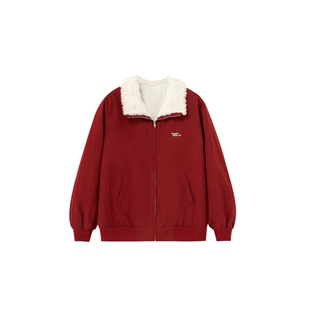 老章和小胖PONGKIKI元气复古红羊羔毛棉服外套女大码新年百搭棉衣