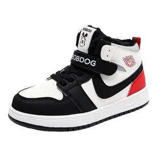 巴布豆童鞋儿童板鞋高帮加绒大棉男童鞋子透气软底学生运动鞋中童