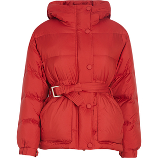 qs秸熙冬新款挡风立领羽绒服可爱熊熊连帽系腰带显瘦短款保暖外套