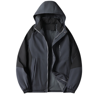 加绒加厚冲锋衣爸爸冬季中年男士夹克上衣中老年人男款棉衣外套