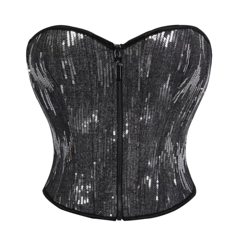 亮片牛仔束腰胸衣鱼骨外穿绑带