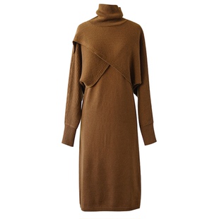 【到手299元】长袖套头毛衣两件套高领针织背心连衣裙裙子两件套