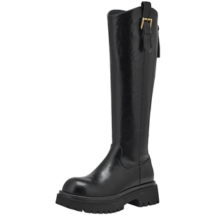 热风厚底骑士靴2025年冬季新款长筒靴百搭黑色长靴瘦腿靴子时装靴