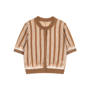 【活力多巴胺开衫】夏季气质镂空条纹短款毛衫外套五分袖