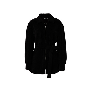 AUM噢姆冬季灯芯绒收腰休闲短外套黑色通勤女