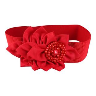 黑色连衣裙松紧腰封女红色时尚花朵装饰棉衣百搭羽绒服宽腰带大码