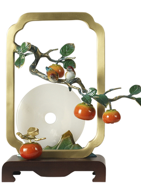 喜柿临门玉扣柿子摆件开业乔迁