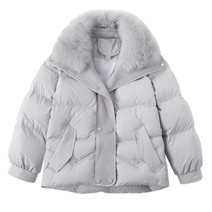 95绒妈妈冬装洋气短款羽绒服大狐狸毛领外套中老年女加厚保暖棉袄