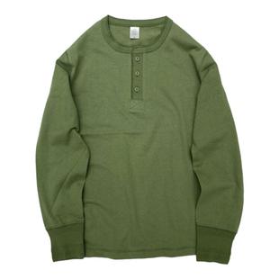 245g美式粗犷纯棉长袖T恤男阿美咔叽秋白色打底衫重磅复古亨利领