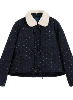 紫涵毛绒翻领波点短款羽绒服女2026冬季新款小个子蝴蝶结鸭绒外套