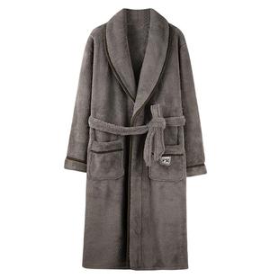 睡衣男士睡袍长款秋冬季珊瑚绒加厚加绒法兰绒浴袍男款加大码浴衣