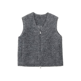 PRE PREWORKSROW风极简松弛羊驼毛V领双开拉链开衫马甲外套